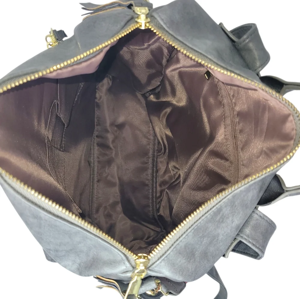 Grey Convertible Backpack Purse with reversible strap